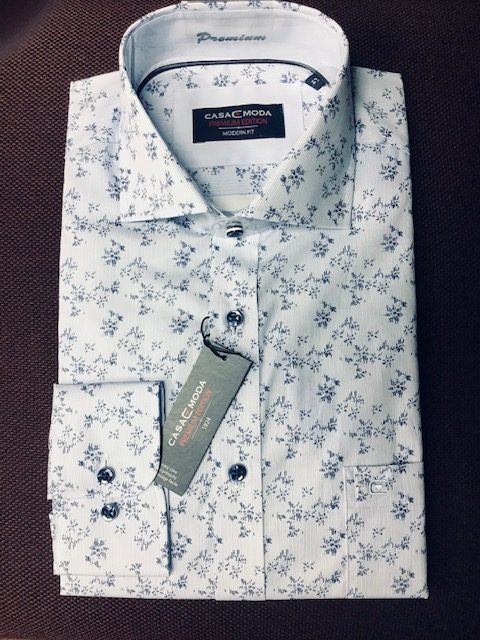 Casa Moda Blue Patterned Modern Fit long Sleeve Shirt. Size 16"