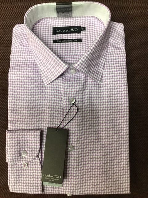 Double Two Purple Patterned Long Sleeve Shirt. Sizes 17" and 18.5" Left