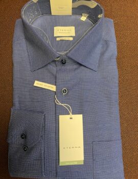 Eterna Dark Blue Fine Pin-spot Non Iron Cotton Long Sleeve Shirt. Size 17.5″ Clearance