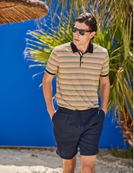 Montechiaro 3 Button Mango Coloured Multi Stripe Polo Shirt.