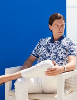 Montechiaro Blue Printed Pique Short Sleeve Polo Shirt.