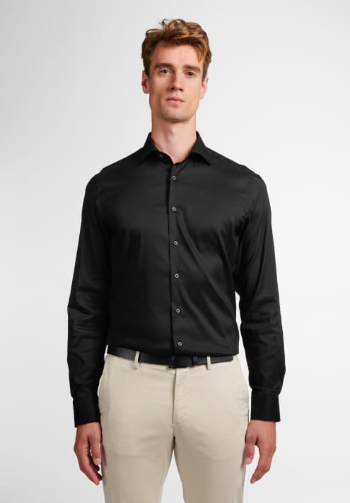 Eterna Black High Performance Slim Fit Long Sleeve Shirt.