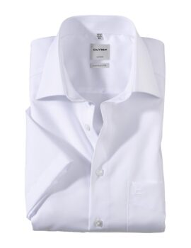 Olymp Luxor White Non Iron Short Sleeve Shirt. Comfort fit