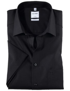 Olymp Luxor Black Non Iron Short Sleeve Shirt. Comfort Fit