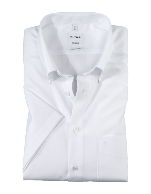Olymp Tendenz White Button Down Half Sleeve Cotton Shirt Modern Fit