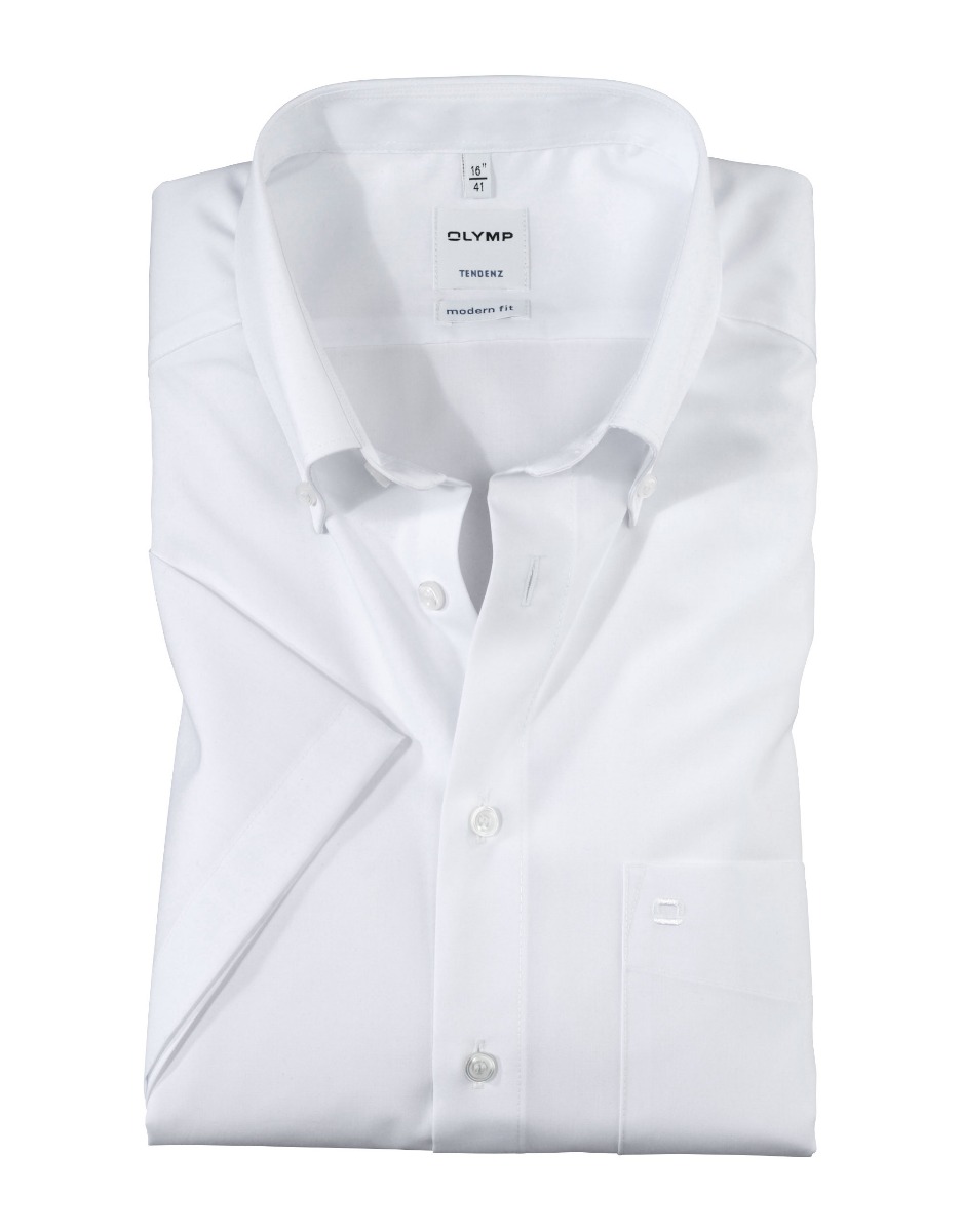 Olymp Tendenz White Button Down Half Sleeve Cotton Shirt Modern Fit