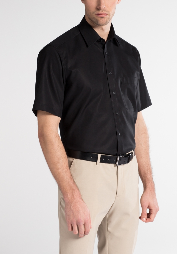 Eterna Comfort Fit Shirt Black Short Sleeve