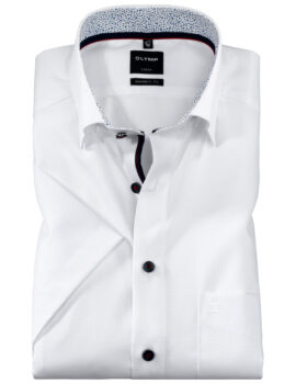 Olymp Luxor White Half Sleeve Shirt With Contrast Trim.size17.5″
