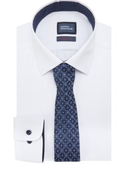 Daniel Grahame white Self Patterned Long Sleeve Shirt With Trim. Regular Fit.