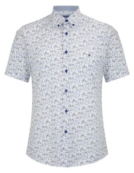 Daniel Grahame White and Blue Patterned Half Sleeve Shirt. Size 3XL