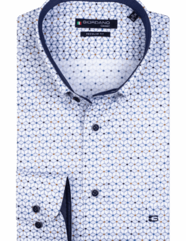 Giordano Blue Patterned Long Sleeve Shirt. Regular Fit .3XL Available