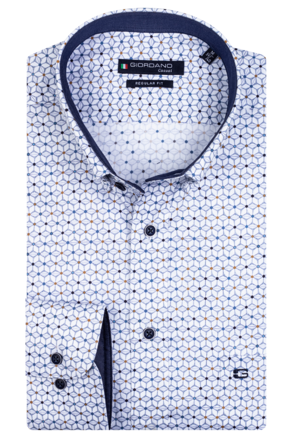 Giordano Blue Patterned Long Sleeve Shirt. Regular Fit .3XL Available