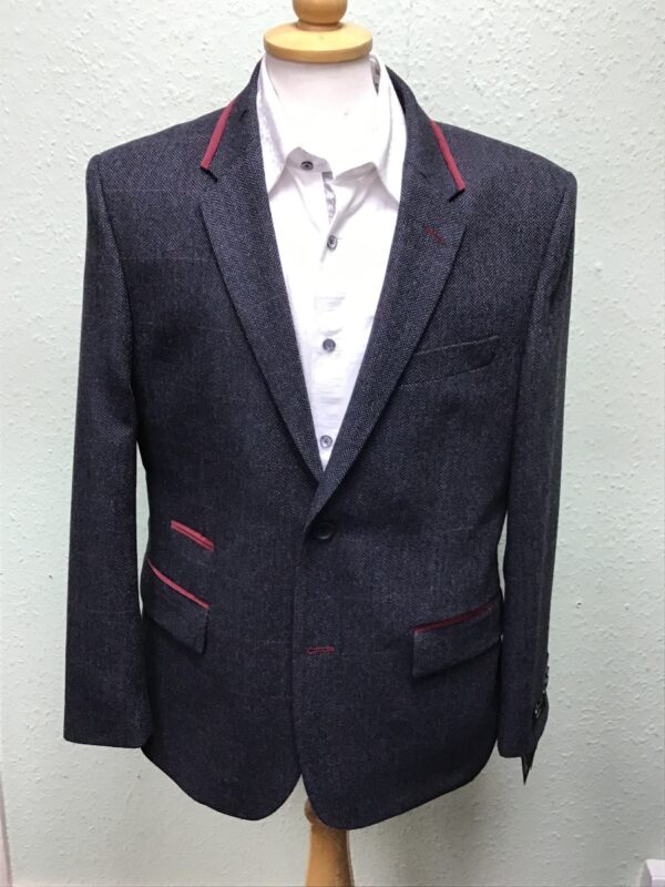 Santinelli grey and Red Check Jacket with Trim.