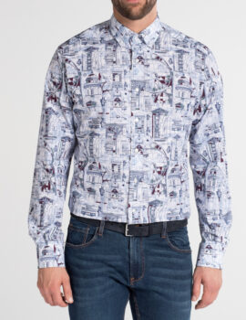 Eterna Multicoloured Printed Cotton Long Sleeve Shirt. Modern Fit. Size 17″