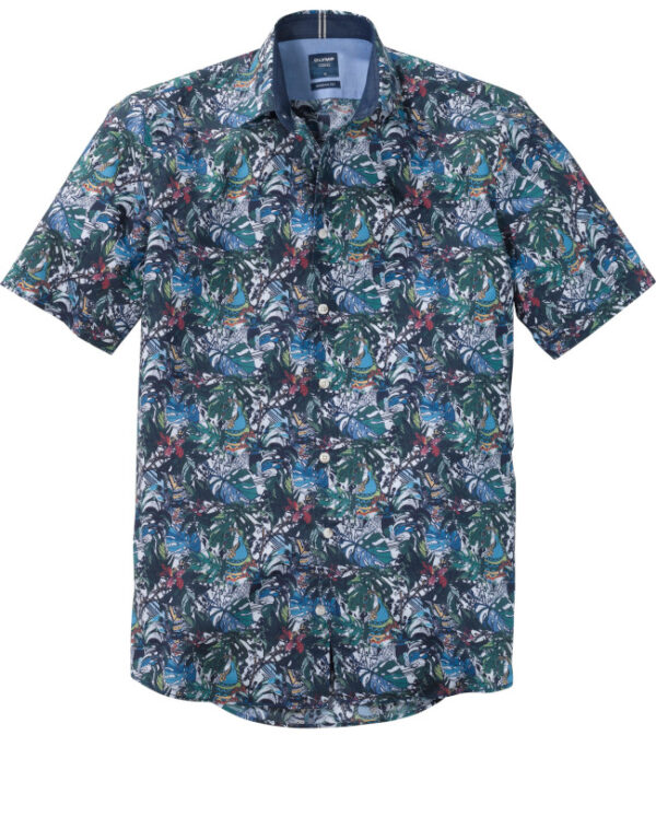 Olymp Short Sleeve Multicoloured Jungle Print Shirt. Comfort Fit. 6XL available