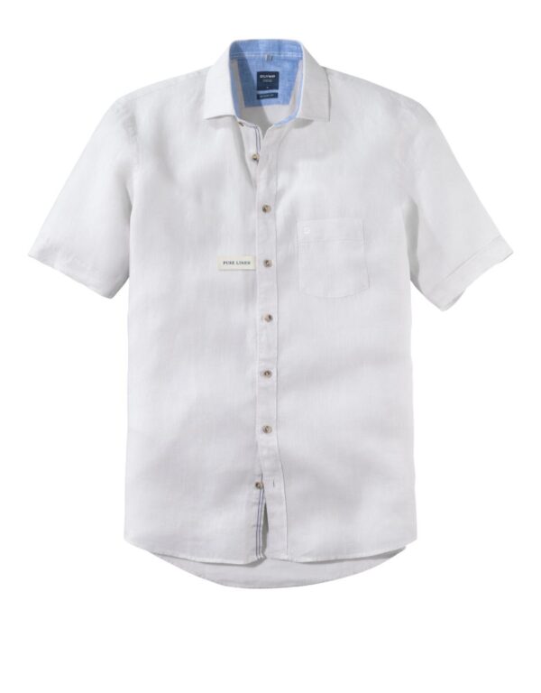 Olymp White Pure Linen Half Sleeve Shirt . 3XL