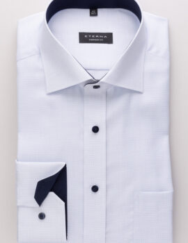 Eterna Light Blue Fancy Weave Structured Cloth Long Sleeve Shirt. Comfort Fit