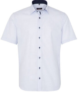 Eterna Blue Patterned Short Sleeve Shirt. Modern Fit