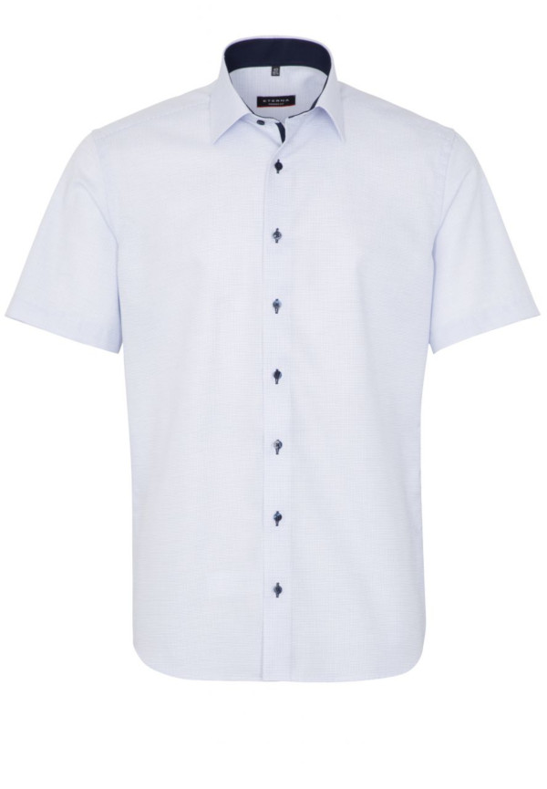 Eterna Blue Patterned Short Sleeve Shirt. Modern Fit