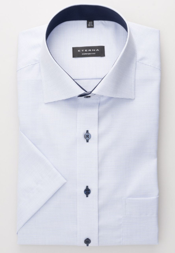 Eterna Navy/White Structured Fabric half Sleeve Shirt. Comfort Fit