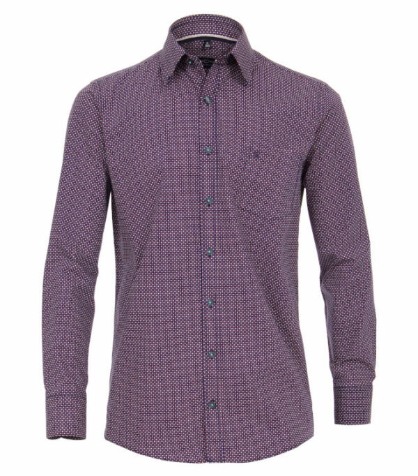 Casa Moda Navy and Red Printed Long Sleeve Shirt. Comfort Fit