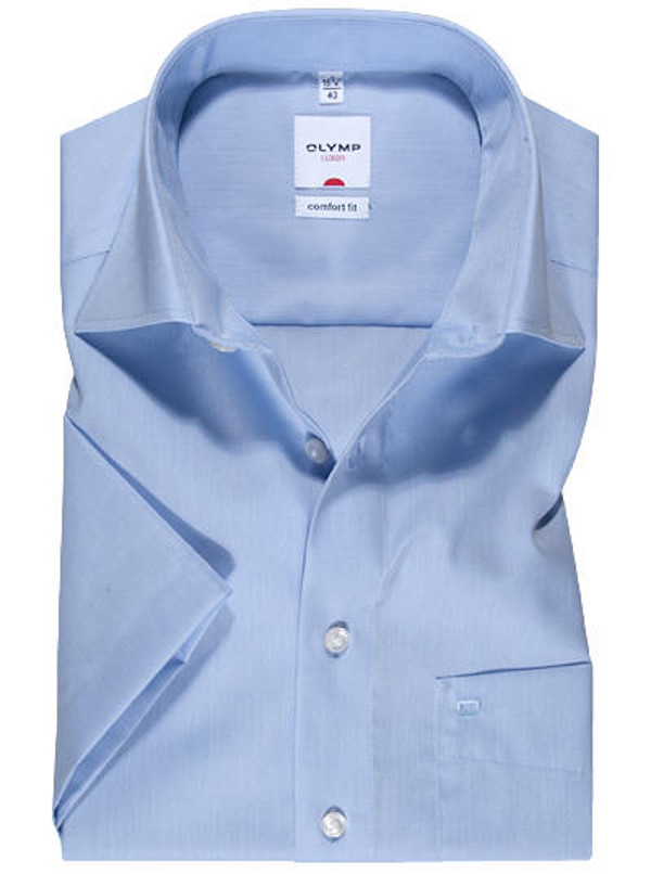 Olymp Luxor Cotton Half Sleeve 'Chambray' Light Blue Shirt. Comfort Fit