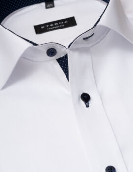 Eterna 100% Cotton Oxford Shirt with Contrast Trim. Long Sleeve. Comfort Fit.