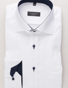 Eterna 100% Cotton Oxford Shirt with Contrast Trim. Long Sleeve. Comfort Fit.