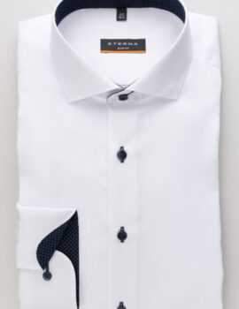 Eterna White Slim Fit Long Sleeve Shirt with Trim