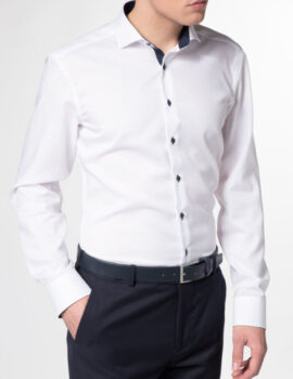 Eterna White Slim Fit Long Sleeve Shirt with Trim