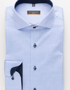 Eterna Blue Slim Fit Long Sleeve Shirt With Trim