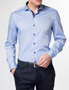 Eterna Blue Slim Fit Long Sleeve Shirt With Trim
