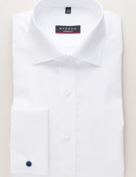 Eterna White Double Cuff Long Sleeve Shirt. Modern Fit