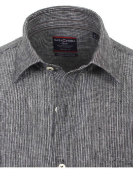 Casa Moda Black Striped Pure Linen Half Sleeve Shirt. Size 5XL Available