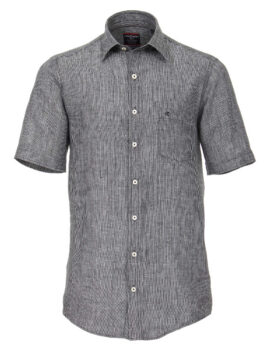 Casa Moda Black Striped Pure Linen Half Sleeve Shirt. Size 5XL Available