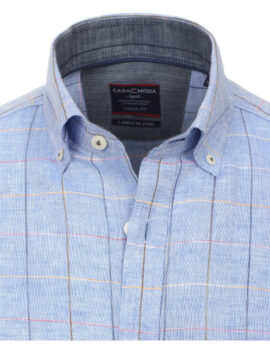 Casa Moda Pure Linen Blue Checked Half Sleeve Button Down Collar Shirt. Size 5 XL Left