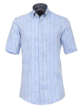 Casa Moda Pure Linen Blue Checked Half Sleeve Button Down Collar Shirt. Size 5 XL Left