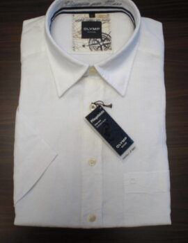 Olymp 100% Linen White Half Sleeve Shirt. 3XL Modern Fit – 3XLarge