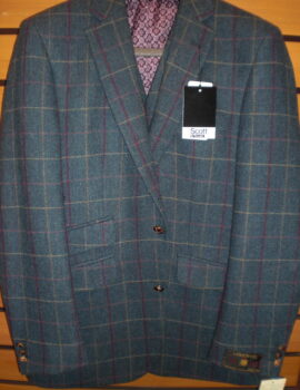 Scott 100% Wool Country Blue Check Jacket and Waistcoat. 46″ available