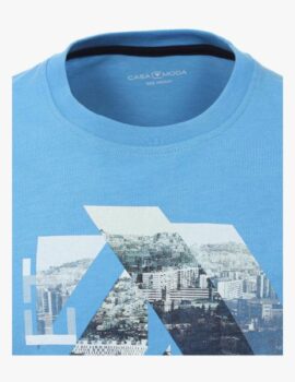 Casa Moda Sky Blue Printed Tee Shirt. 3XL to 5XL Available.