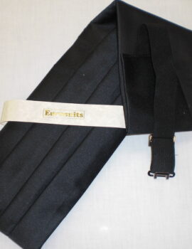 Black Polyester Satin Cummerbund. 32″ – 44″ waist Available.