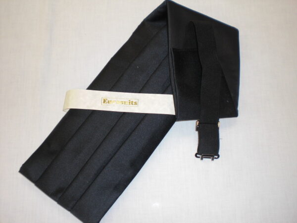 Black Polyester Satin Cummerbund. 32" - 44" waist Available.