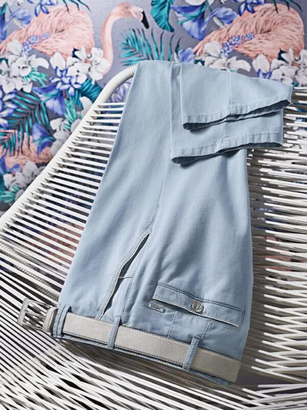 Meyer Light Blue Soft Gaberdine Fairtrade Cotton Stretch Trousers With Trim. Sizes 46" and 50" Left