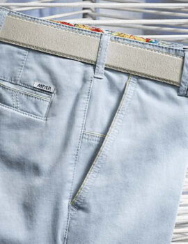 Meyer Light Blue Soft Gaberdine Fairtrade Cotton Stretch Trousers With Trim. Sizes 46″ and 50″ Left