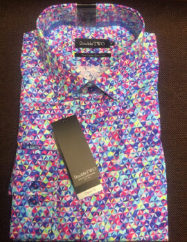 Double Two Long Sleeve Multicoloured Kaliedoscope Patterned Shirt. Classic Fit 18.5″ and 19.5″