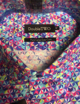 Double Two Long Sleeve Multicoloured Kaliedoscope Patterned Shirt. Classic Fit 18.5″ and 19.5″
