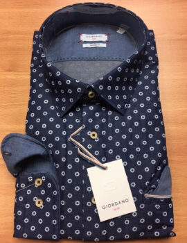 Giordano Blue Patterned Long Sleeve Shirt with Trim.Modern Fit. Size 2XL