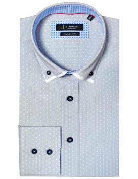 Jiggler Lord Berlue Grey/White Long Sleeve Print Shirt With Contrast Trim.