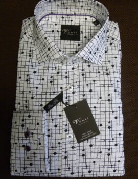 Venti Black and White Abstract Design Long Sleeve Shirt. Slim Fit. Only 16.5″ Left