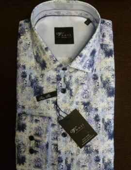 Venti White Purple and Navy Print Design Long Sleeve Shirt. Slim Fit
